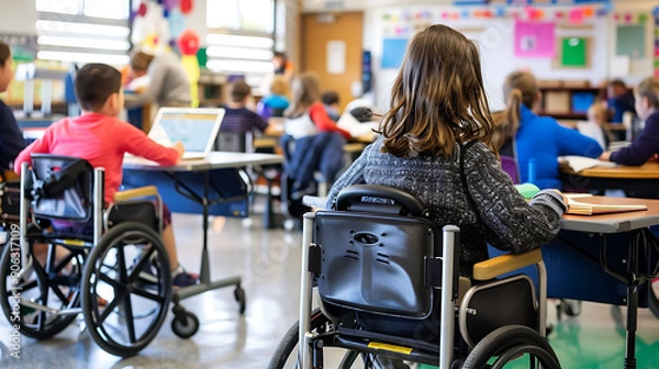Fototapeta Future where inclusive education is supported by advanced assistive technology ensuring equal opportunities for all