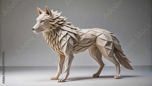 Obraz Realistic paper wolf sculpture with intricate details , paper, wolf, sculpture, art, craft, origami,creative, animal