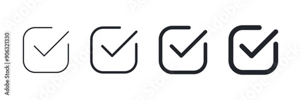 Fototapeta Simple checkmark in a box set with different line width. Correct, approved symbol. Vector icons in flat style