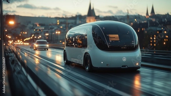 Fototapeta Autonomous vehicles on smart highways, depicting the future of transportation.