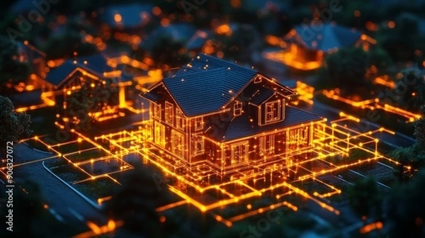 Fototapeta Smart home with interconnected devices, depicting the Internet of Things (IoT).