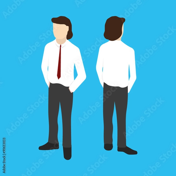 Fototapeta Isometric white man front and back pose