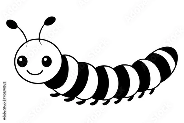 Fototapeta Cute Caterpillar Cartoon - Vector Line Art Design on White Background