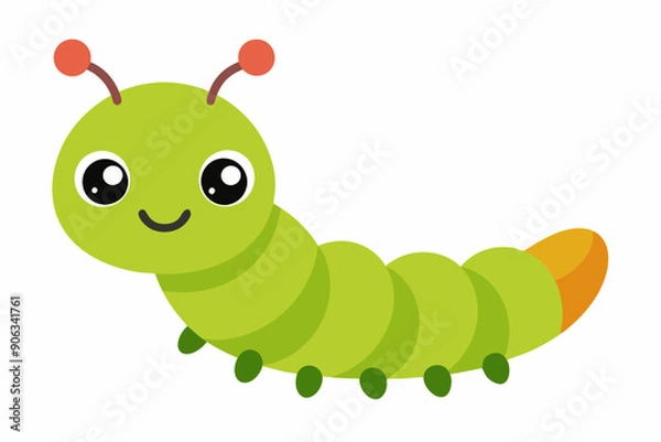 Fototapeta Cute Caterpillar Cartoon - Vector Line Art Design on White Background