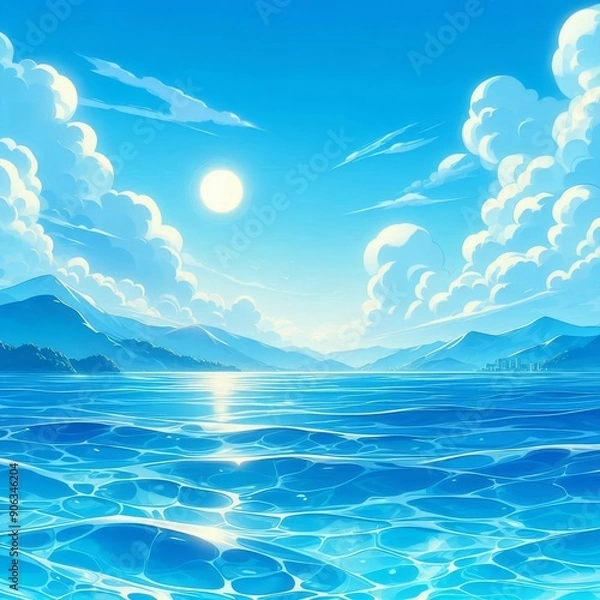 Fototapeta Background illustration of clear blue water surface on a summer day
