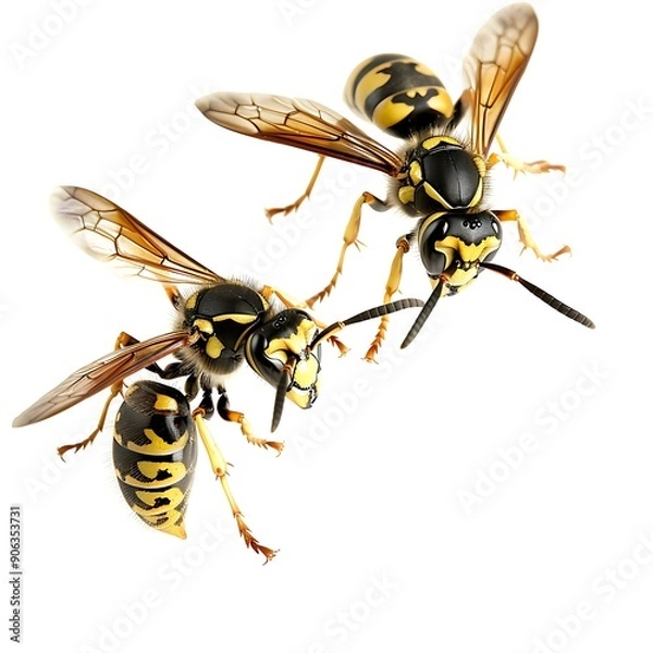 Fototapeta Two Wasps in Flight with White Background