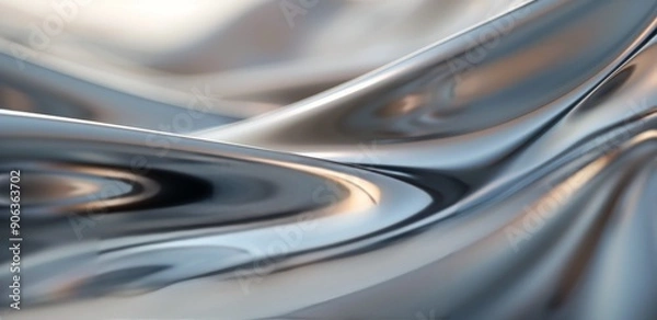 Obraz Abstract Silver Waves Flowing Elegantly Across a Smooth Surface