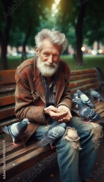 Obraz poor man feeding birds