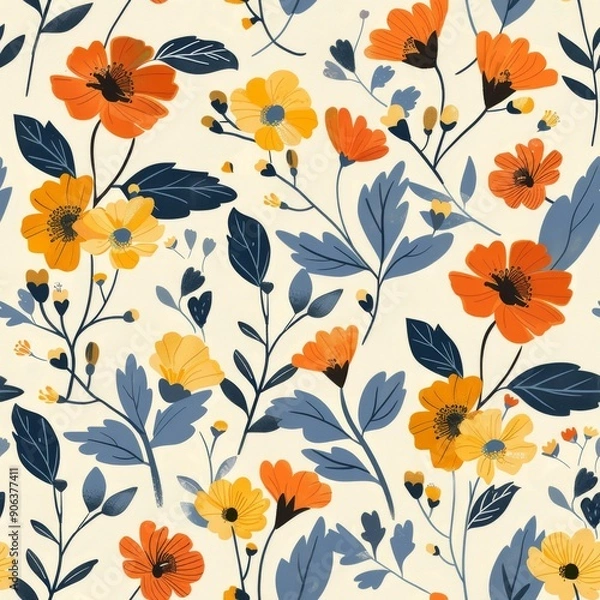 Obraz Seamless floral pattern with hand drawn flowers. illustration.