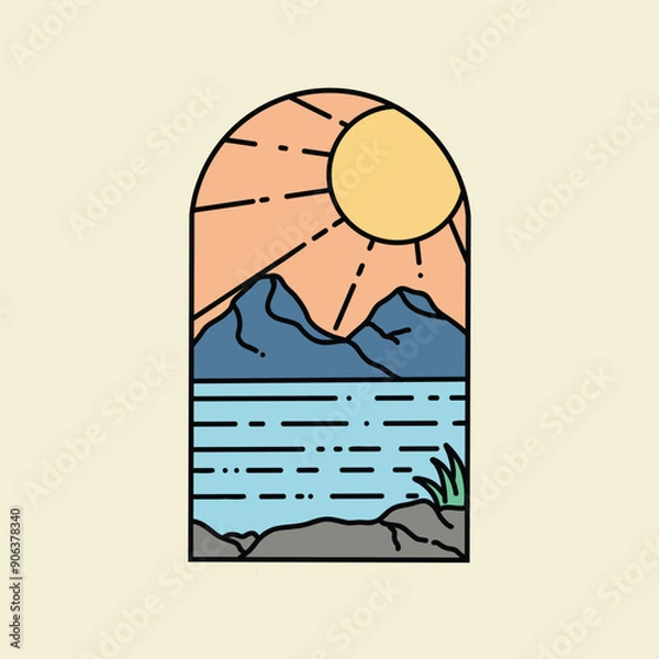 Obraz Camping nature adventure wild line badge