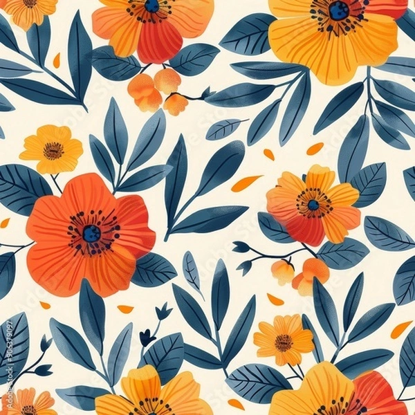 Fototapeta Seamless floral pattern with poppies. illustration.