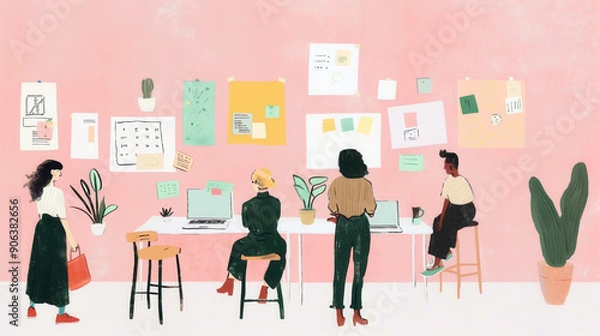 Fototapeta brainstorming, teamwork, problem-solving, casual, informal, workshop, ideas, solutions, creativity, collaboration, discussion, meeting, office, relaxed, innovation