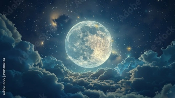 Fototapeta Full Moon Night Sky with Clouds.