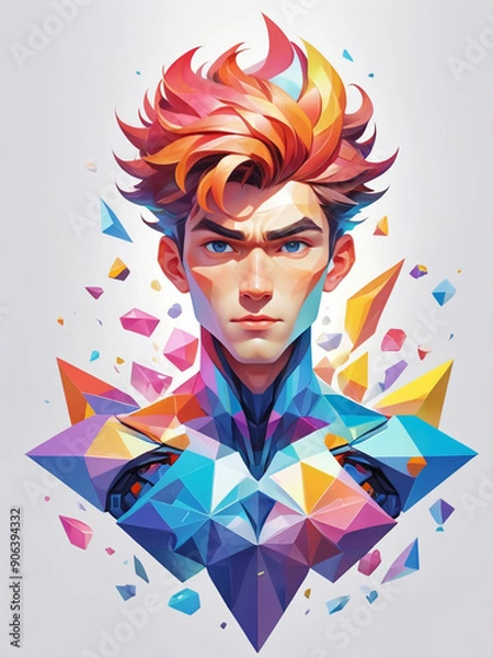 Fototapeta Ethereal male form with colorful polygons