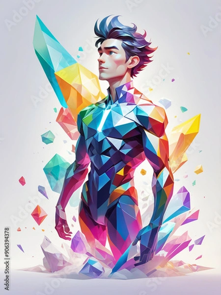 Fototapeta Ethereal male form with colorful polygons
