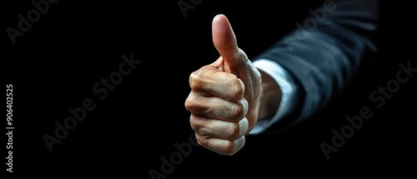 Fototapeta Closeup of a Hand Giving a Thumbs Up Gesture, a Positive and Approving Symbol