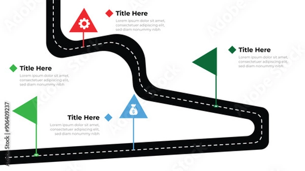 Obraz Timeline infographic depicting a navigation roadmap concept, emphasizing important stages and navigational paths.