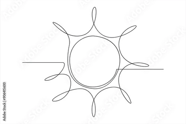 Fototapeta Continuous one line drawing sun art Summer sun contour line sign line art illustration
