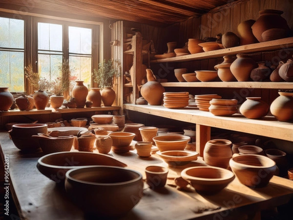 Fototapeta clay pots in the workshop