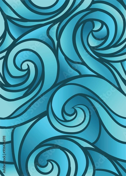 Fototapeta blue seawaves pattern in blue bold line. abstract repeatable seamless pattern vector illustration