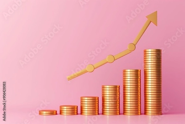 Fototapeta Price drop symbol, business growth chart, 3D Style design illustration