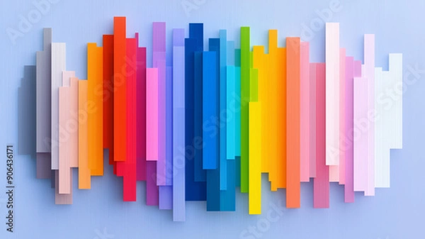 Obraz Colorful abstract 3D art depicting vibrant geometric shapes on a light blue background, perfect for modern, creative, and dynamic themes.