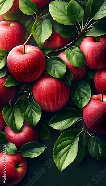 Obraz red apples with leaves