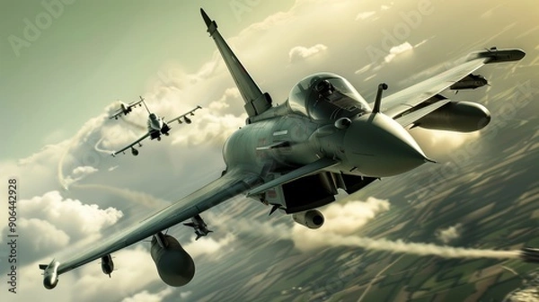 Fototapeta Eurofighter Typhoon Jet Fighter Squadron In Flight