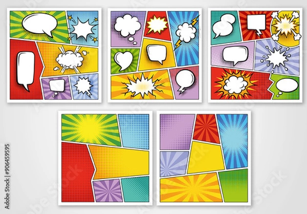 Fototapeta Colorful Vector Comic Backgrounds Templates for Social Posts