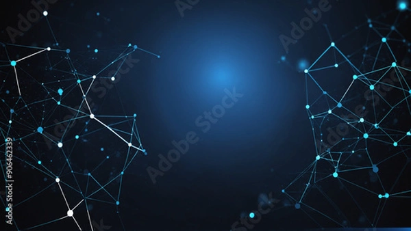 Fototapeta Abstract Blue Technology Network Background, Internet  Line Illustrations with dots and wavy texture
