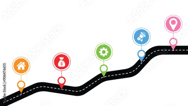 Fototapeta Isometric navigation map infographic 5 steps timeline concept