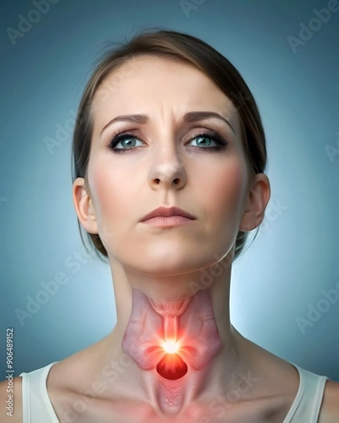 Fototapeta Thyroid Health Visualization: Woman's Portrait with Glowing Throat