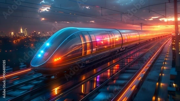 Fototapeta Train Moving Along the Tracks