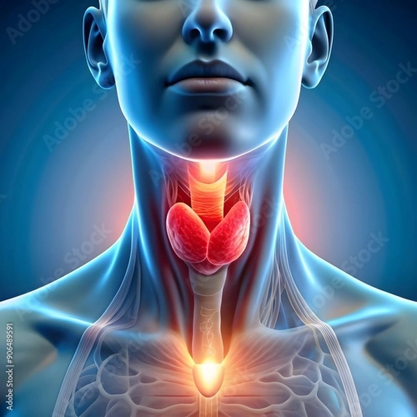 Obraz Thyroid Health Visualization: Woman's Portrait with Glowing Throat