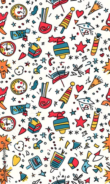 Fototapeta New Year and Christmas 2d cartoon or graphic advertising background, Seamless pattern