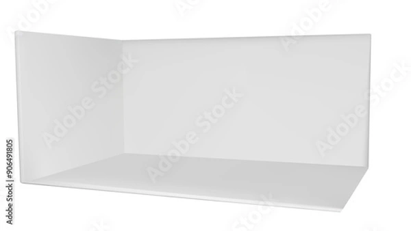 Fototapeta 3d booth stand mockup for event. Blank exhibition corner room rectangle mock up. Empty presentation interior render with floor. Tradeshow showroom for press promotion. Expo kiosk box area layout