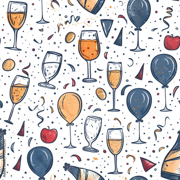 Fototapeta New Year and Christmas 2d cartoon or graphic advertising background, Seamless pattern