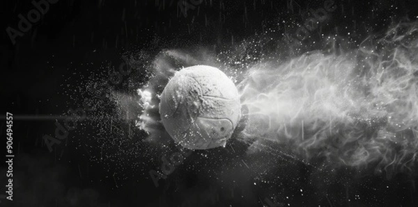 Fototapeta close-up of a volleyball in motion, black and white, copy space, place for text