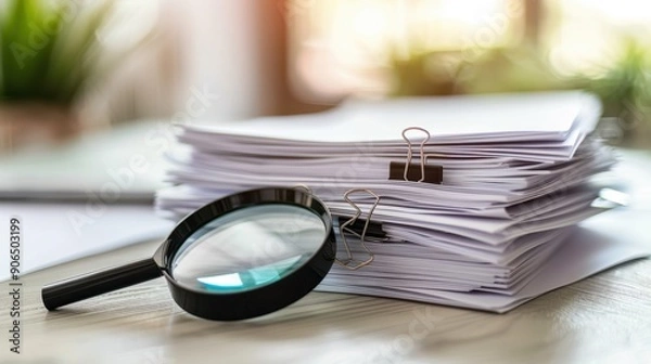 Obraz A magnifying glass with papers