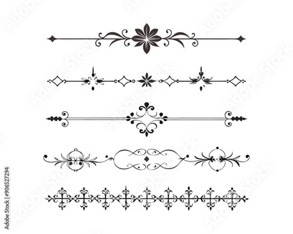 Fototapeta Set of Fancy Decorative Ornamental Lines vector. ai generated