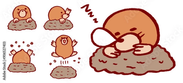 Fototapeta 穴から顔を出したかわいいモグラのキャラ素材