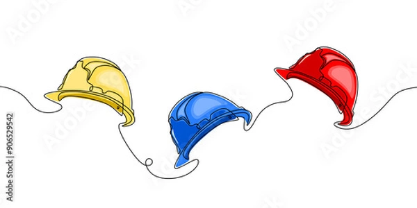 Obraz Construction helmet.Worker safety tools concept. Continuous one line drawing.Vector illustration.	