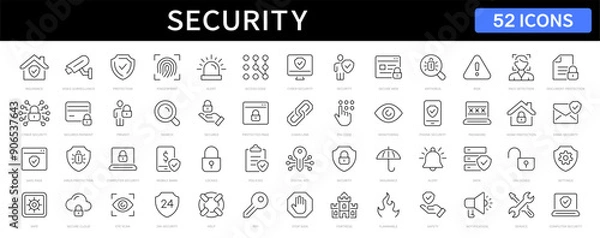 Fototapeta Security and Protection thin line icons set. Security editable stroke icons. Protection symbols collection. Vector