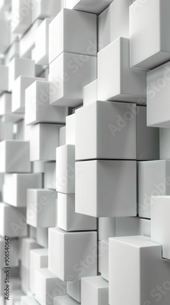 Fototapeta Abstract white cubic pattern with geometric 3D blocks