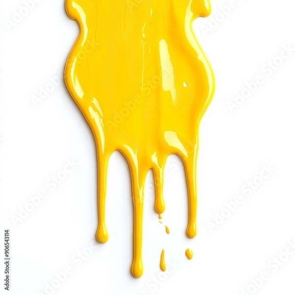 Fototapeta A yellow paint drips down a white background