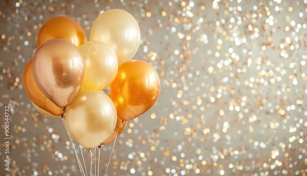 Fototapeta Gold and Ivory Balloons Against a Confetti Background