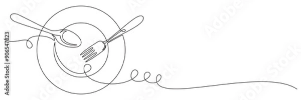 Obraz cutlery continuous line vecto...