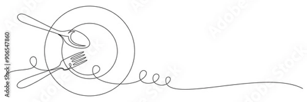 Obraz cutlery continuous line vecto...