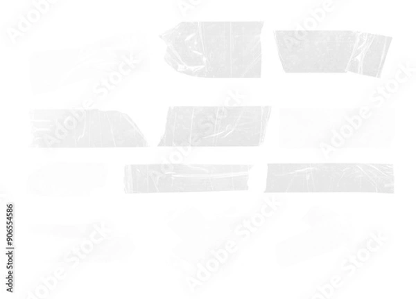 Fototapeta set of Transparent Tape duct tape crumpled stripes. Realistic sticky paper strips. Isolated plaster masking pieces with torn edges, ripped wrinkled bands for package wrap
