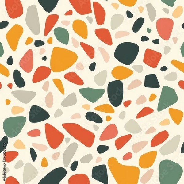 Fototapeta Seamless terrazzo pattern with colorful, irregular shapes on a light background